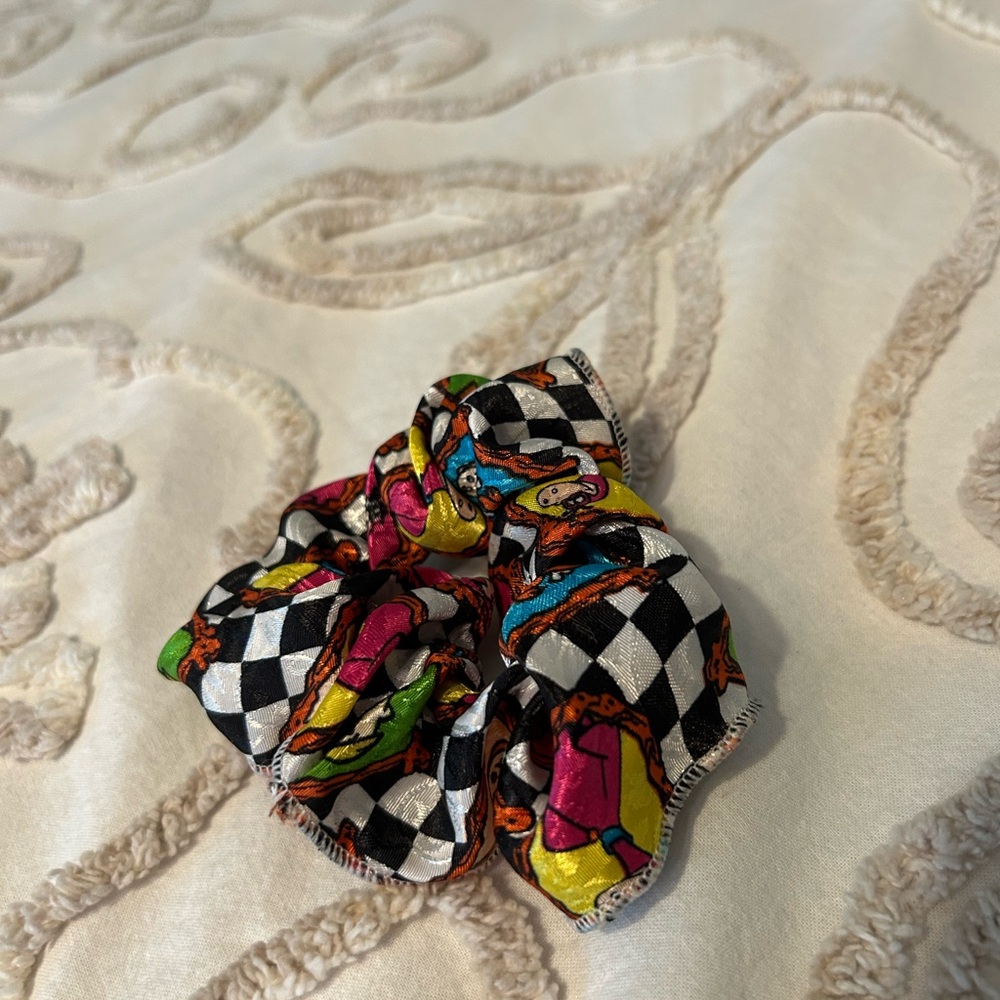 Vintage 90s Multicolor Checkered flint stones Hair Scrunchie